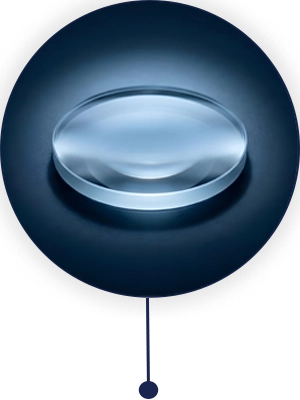 Champion Lenses clear optical lens in blue circular graphic