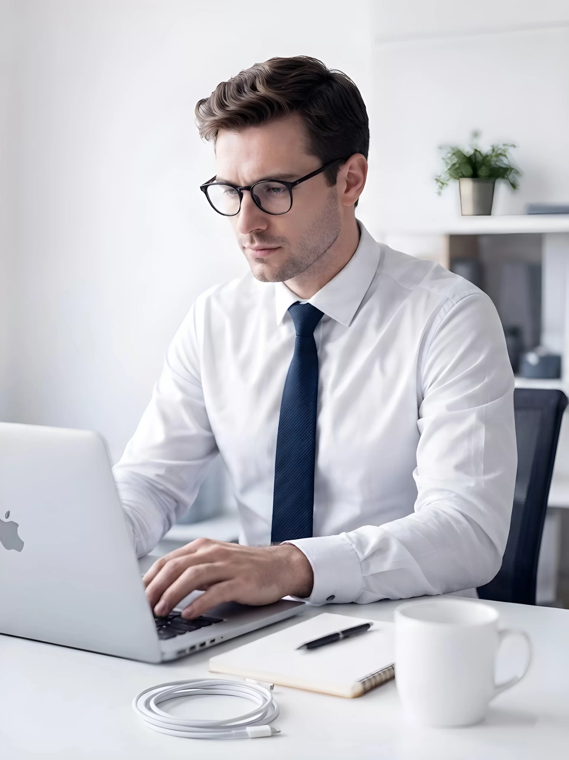 Man with glasses at laptop